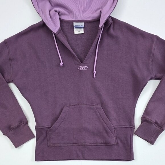 Reebok Women's Purple Pink Pullover Hoodie Sweatshirt Front Pocket Fleece Size M - Picture 4 of 13